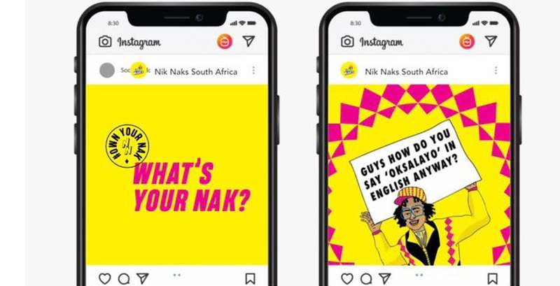 Two phones showing NikNaks Instagram content from township creators