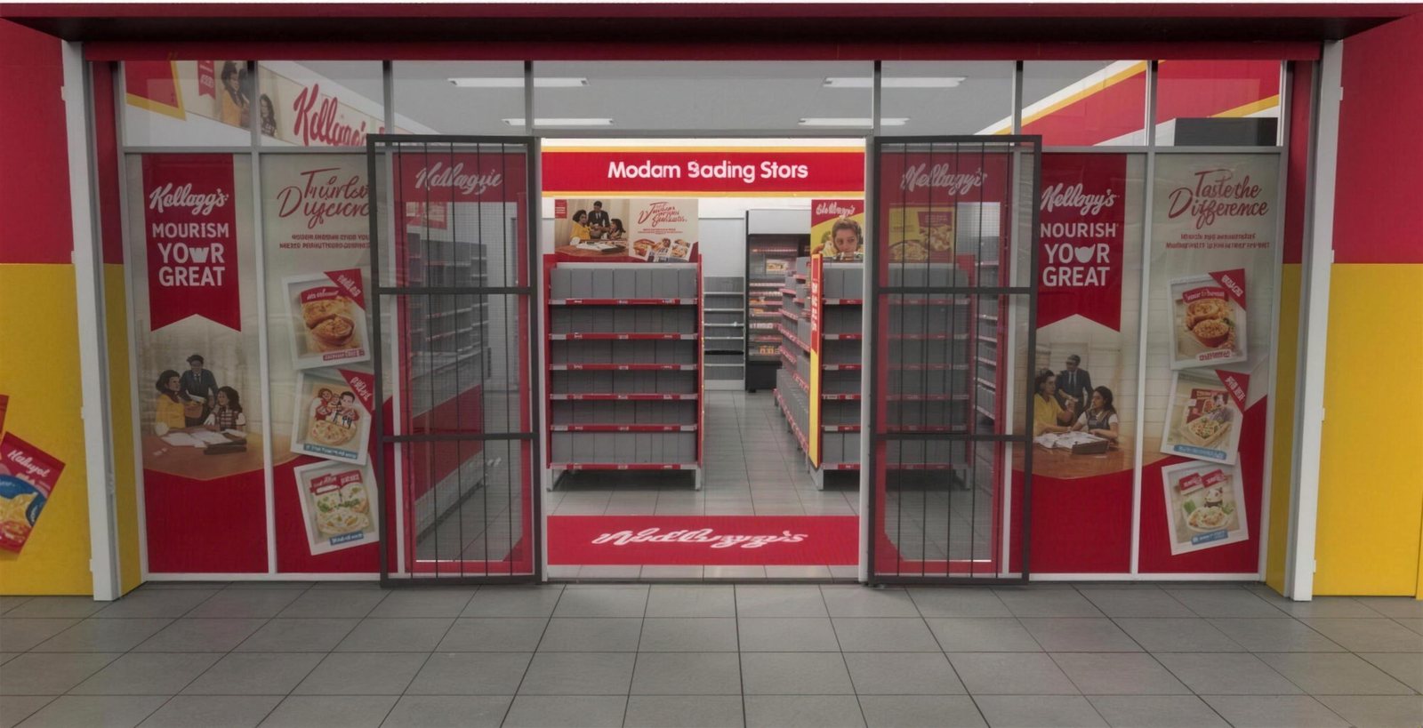 Branded Kellogg's shelving and stocked aisles inside the reinvented spaza store