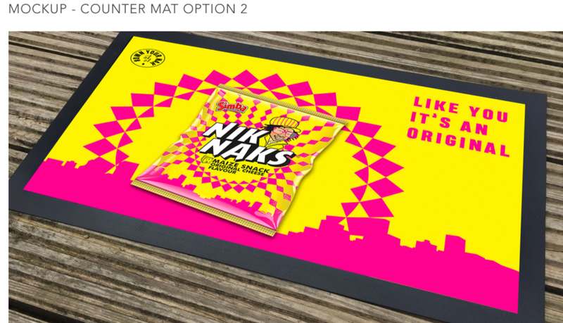 Kasi POSM kit counter mat mockup in NikNaks colours