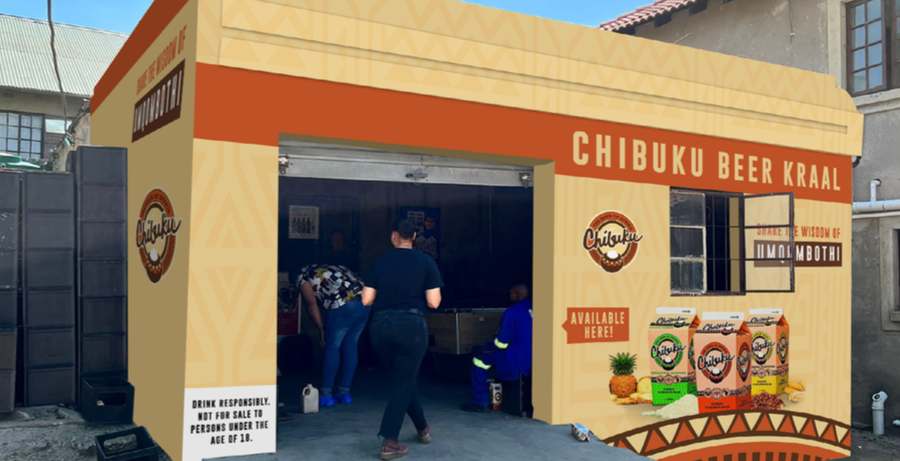 Chibuku Beer Kraal tavern takeover in warm earth tones
